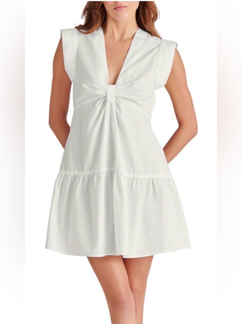Steve Madden White Twisted Bust Mini Dress Deep V Neck Size Large